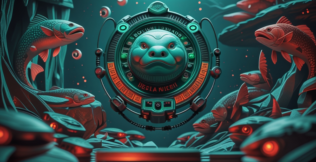 Bắn cá JILI Fishing God với boss thần cá khổng lồ phun tia sáng teal trên nền đại dương