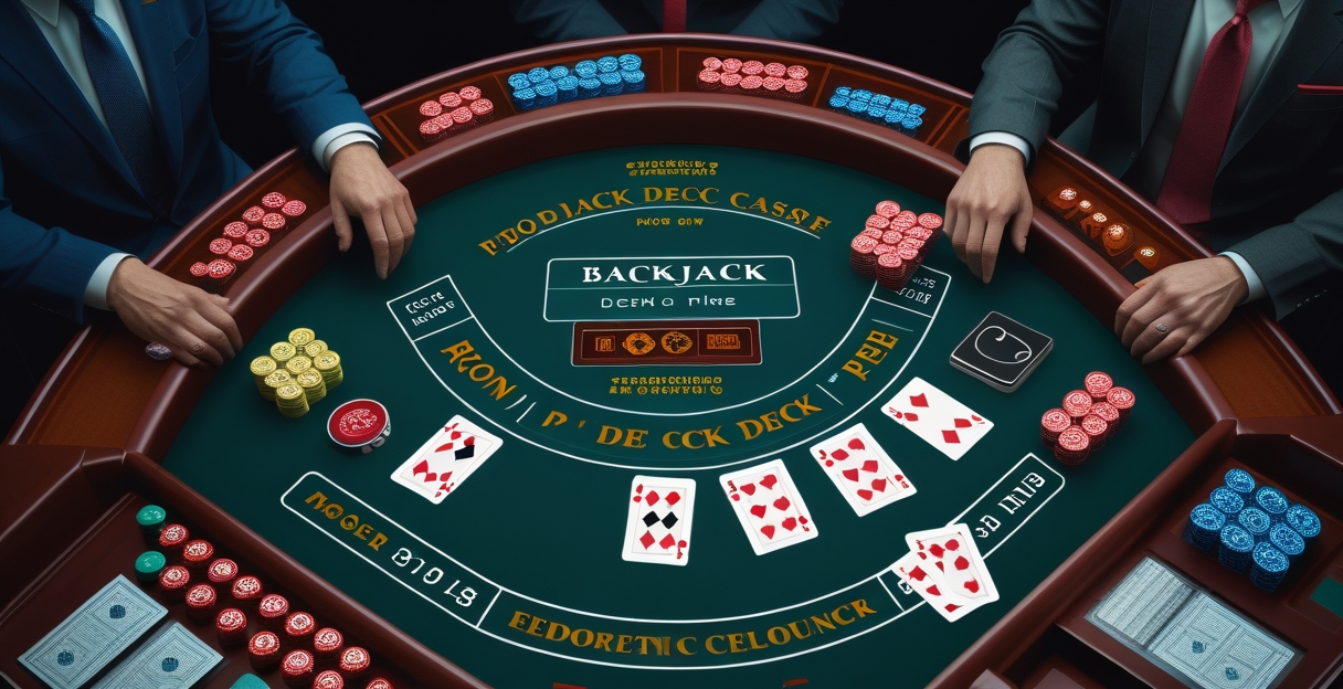 Blackjack double deck — bàn chơi hai bộ bài với chip và dealer chuyên nghiệp