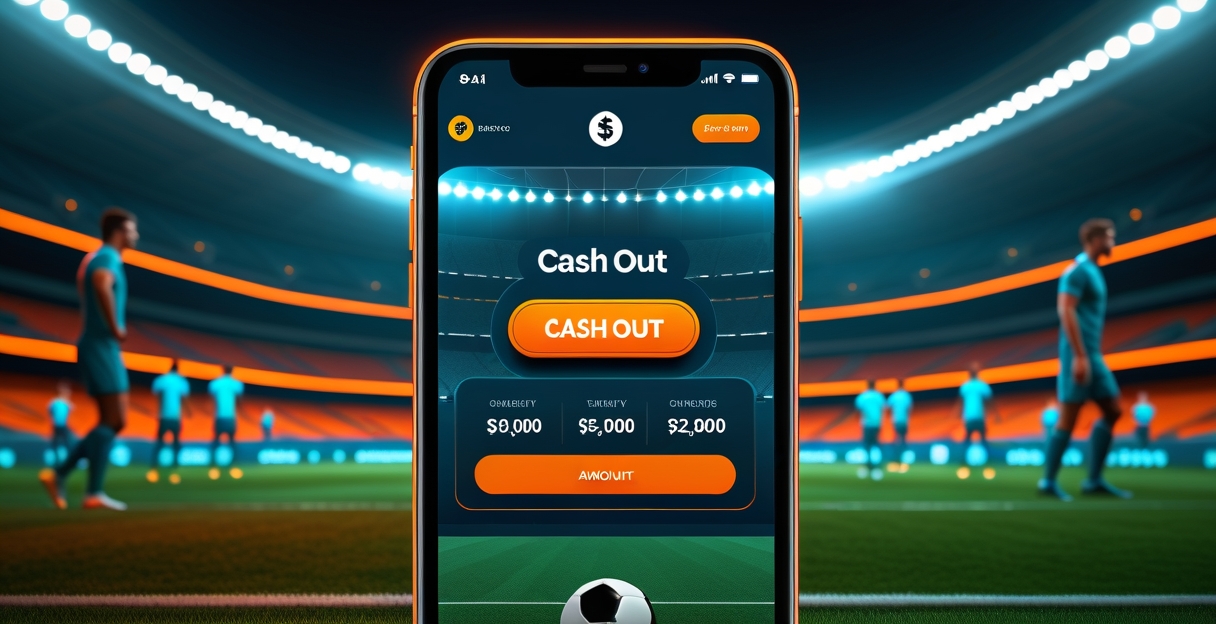 Màn hình cash out cược thể thao với nút xác nhận và số tiền hoàn lại trước trận